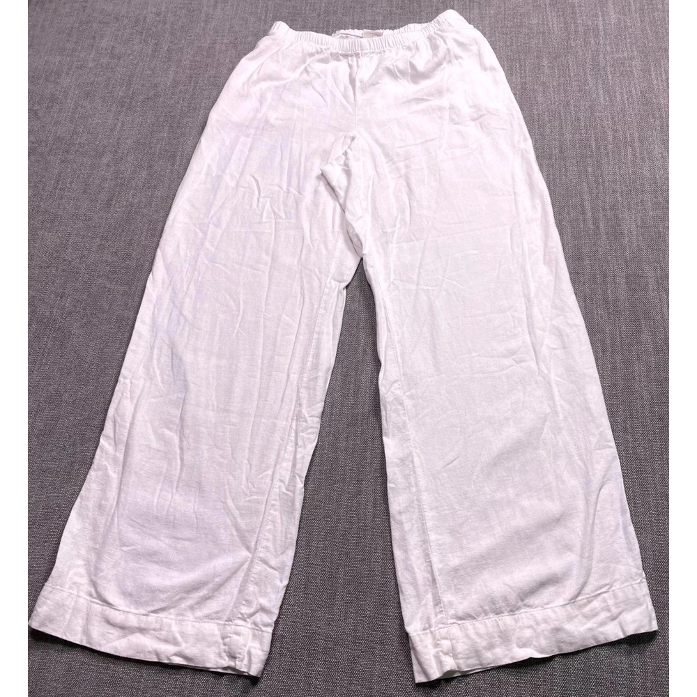 A New Day Pants Womens Small Regular White Wide Leg Pockets Drawstring Waist